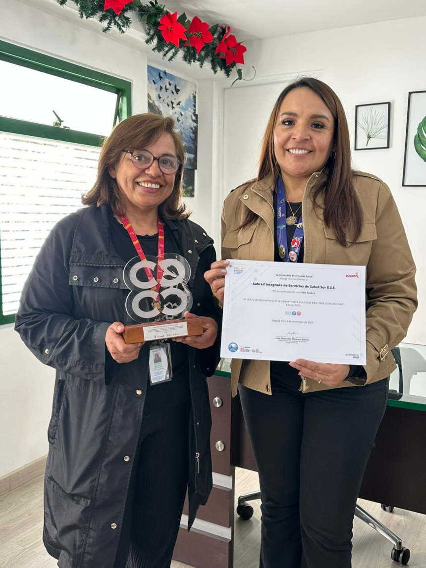 Subred Sur recibe reconocimiento por su compromiso con la excelencia en salud